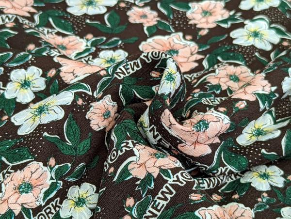 French Terry Everything is possible Blumen auf Dunkelbraun